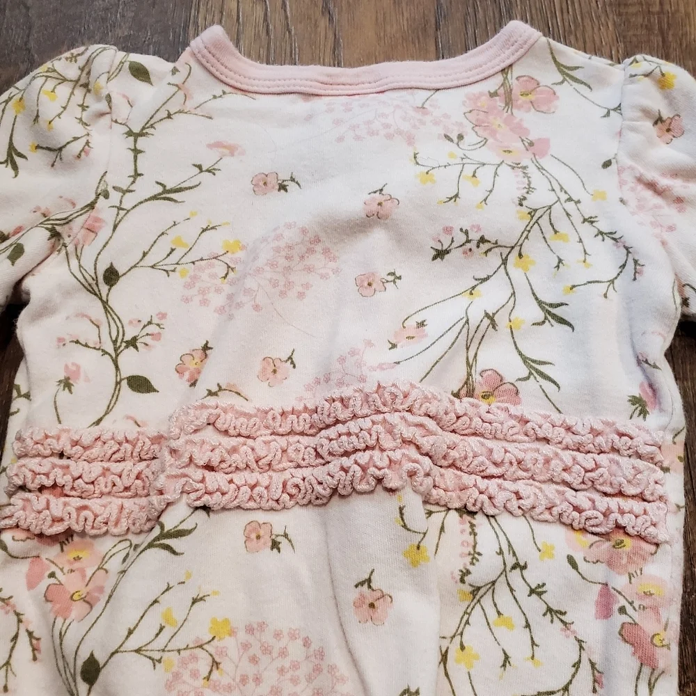 Laura Ashley Baby Girl Cotton Floral Footed Pajamas Hat Ruffle Butt Pastel 0-3M
